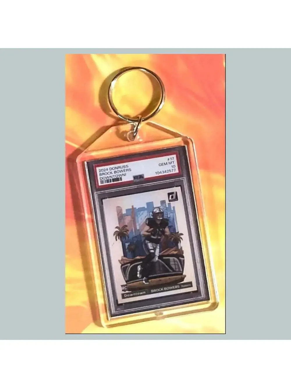 3695 Brock Bowers 2024 Panini Donruss Downtown Custom Hand Made Keychain
